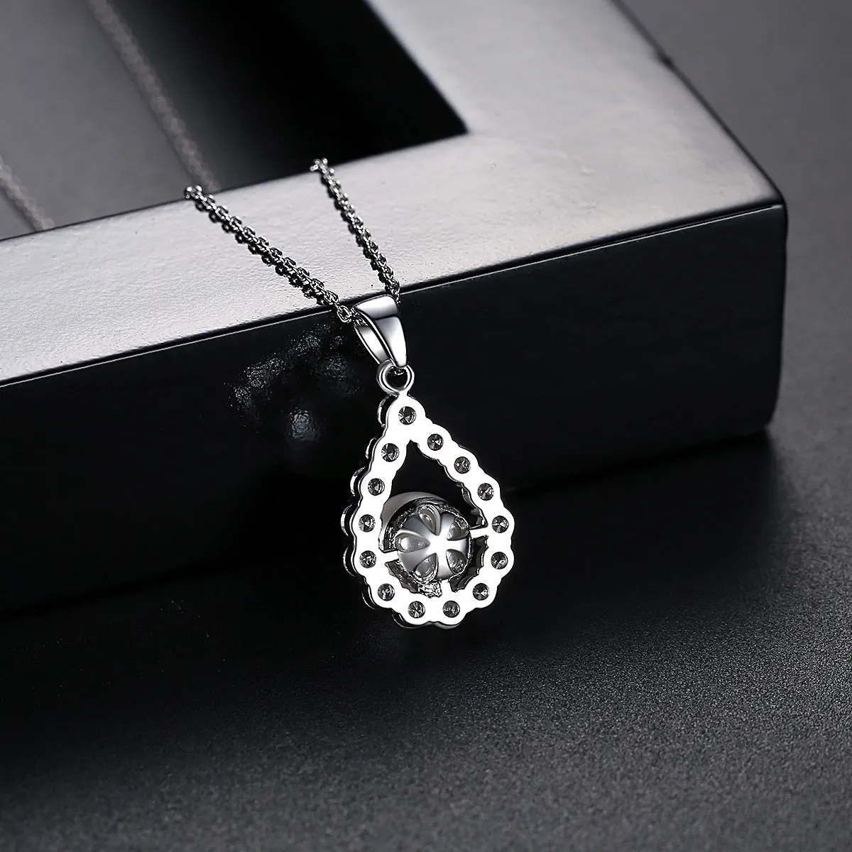 Pearl & Cubic Zirconia Silver-Plated Teardrop Pendant Necklace