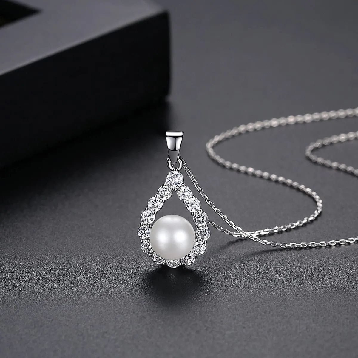 Pearl & Cubic Zirconia Silver-Plated Teardrop Pendant Necklace