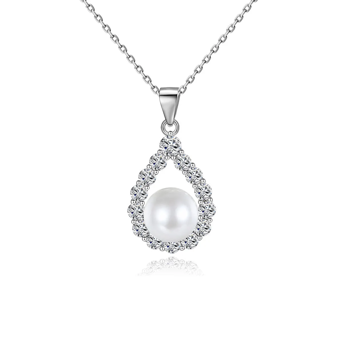 Pearl & Cubic Zirconia Silver-Plated Teardrop Pendant Necklace