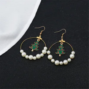 Pearl & Enamel 18K Gold-Plated Christmas Tree Drop Earrings