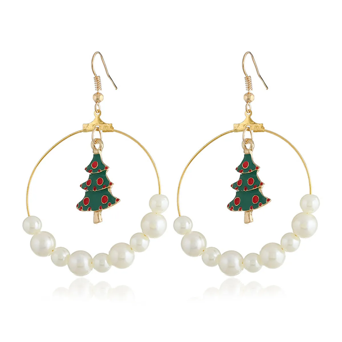 Pearl & Enamel 18K Gold-Plated Christmas Tree Drop Earrings