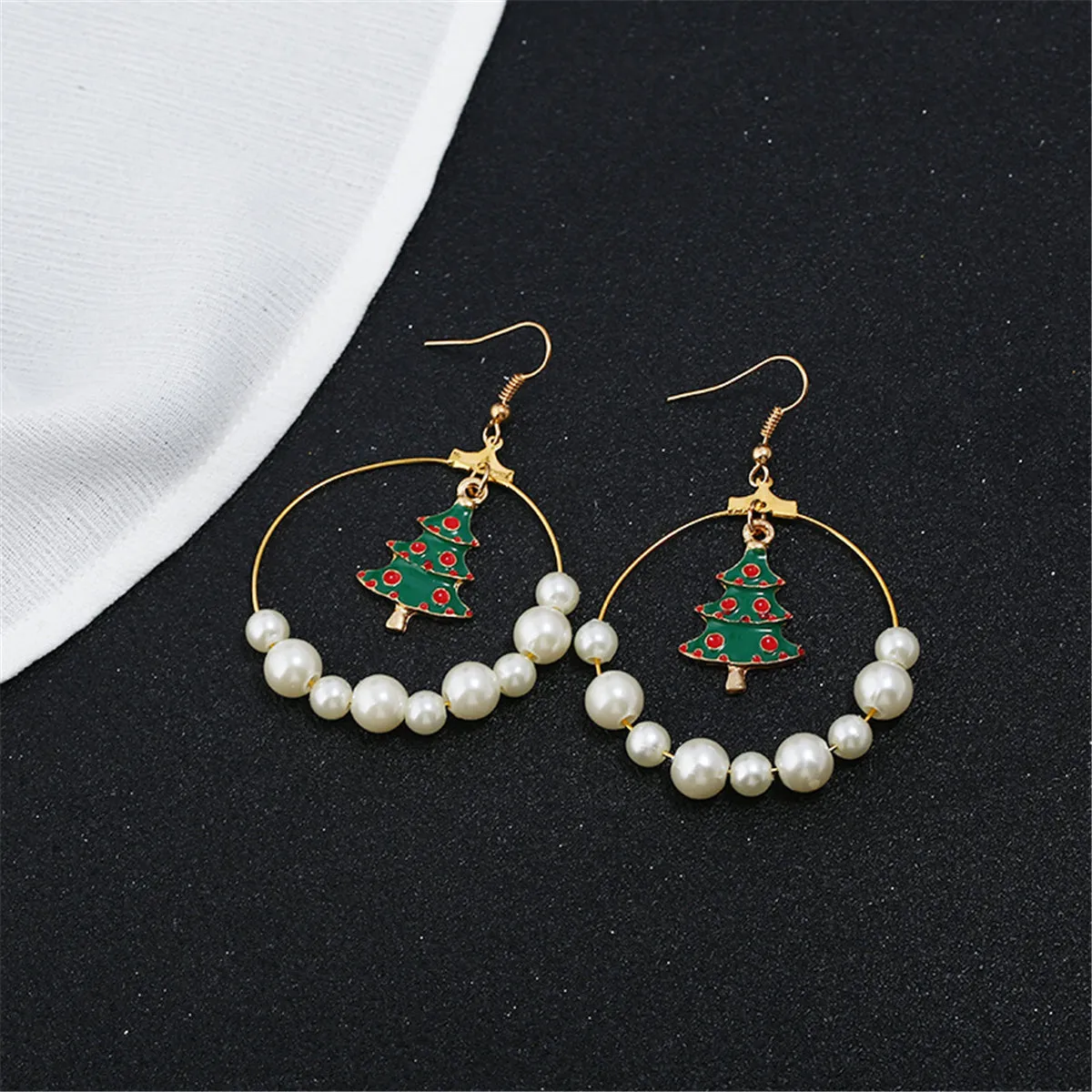 Pearl & Enamel 18K Gold-Plated Christmas Tree Drop Earrings