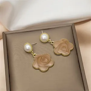 Pearl & Enamel 18K Gold-Plated Flower Dangle Earring