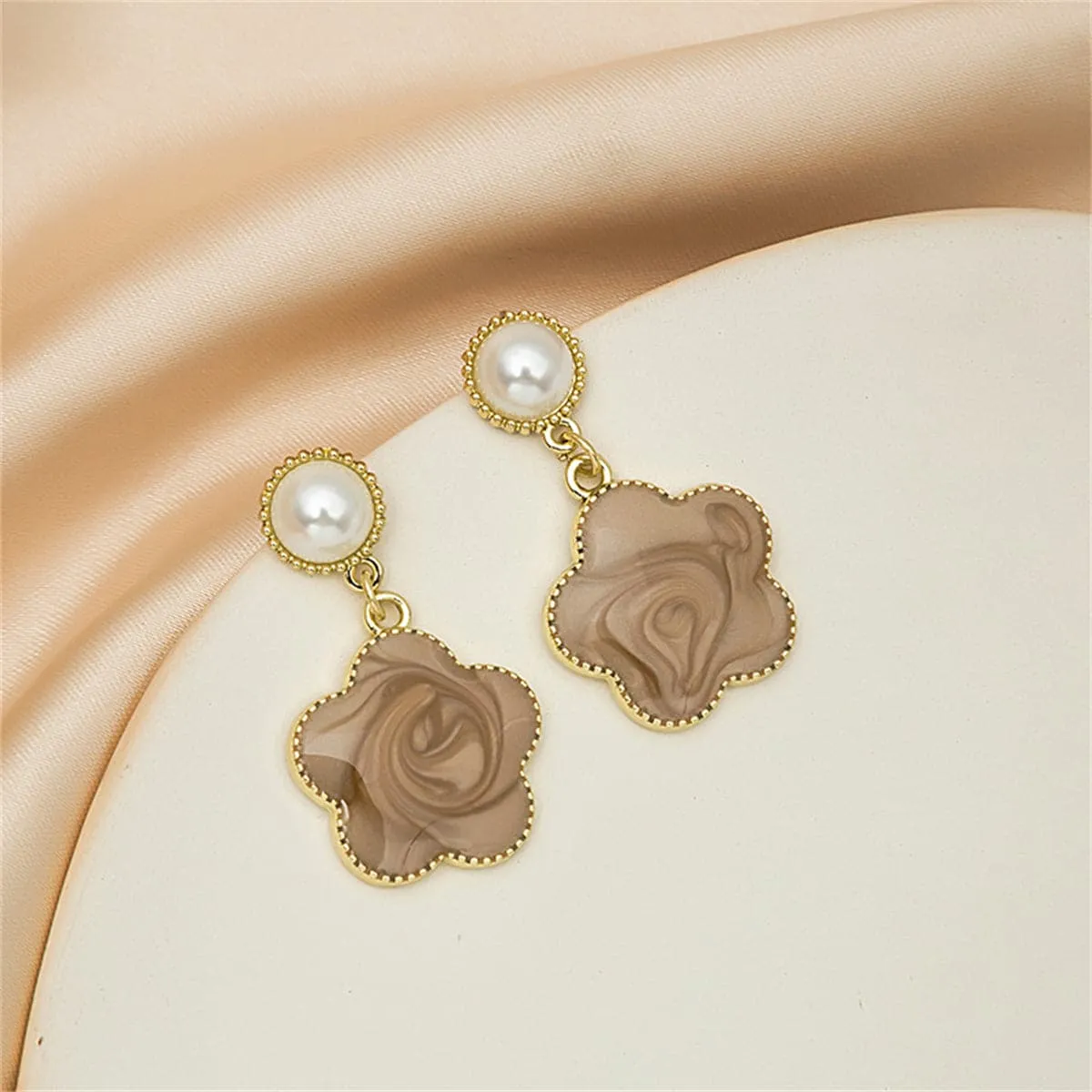 Pearl & Enamel 18K Gold-Plated Flower Dangle Earring