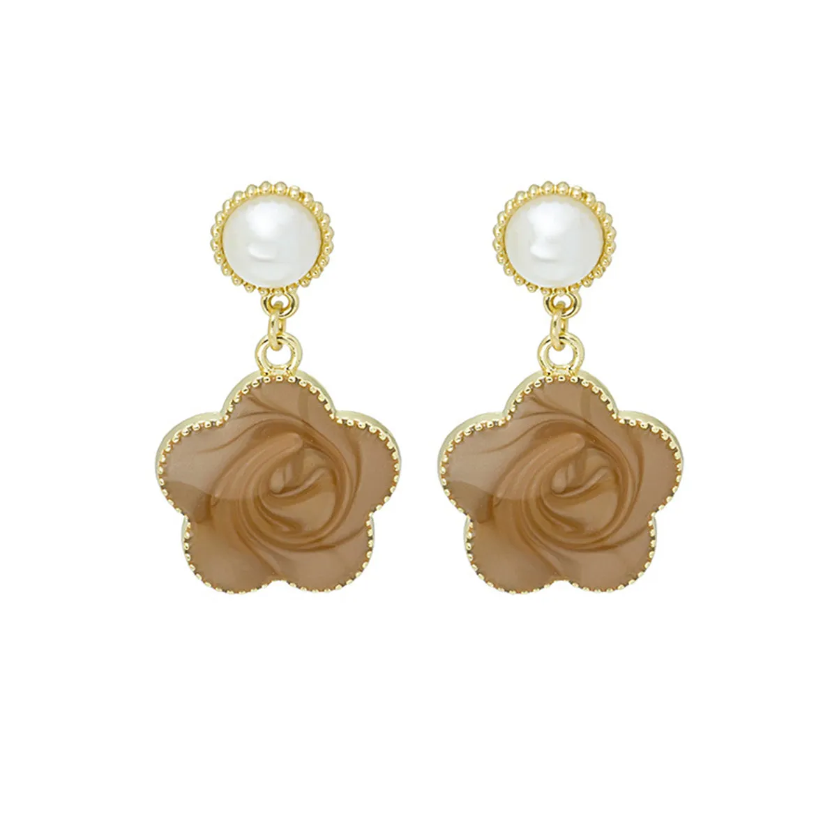Pearl & Enamel 18K Gold-Plated Flower Dangle Earring
