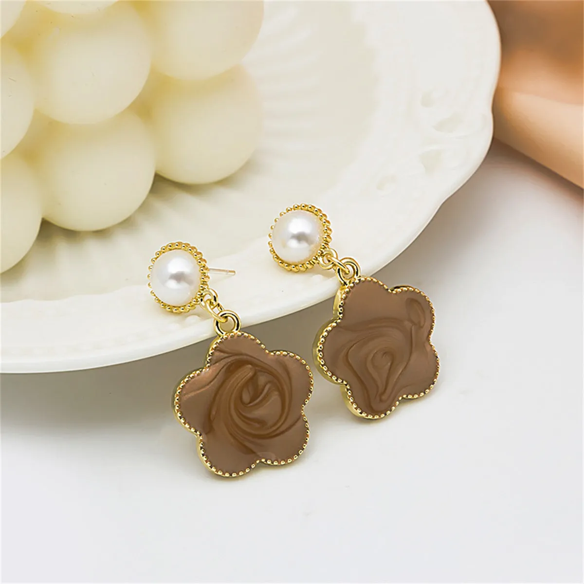 Pearl & Enamel 18K Gold-Plated Flower Dangle Earring