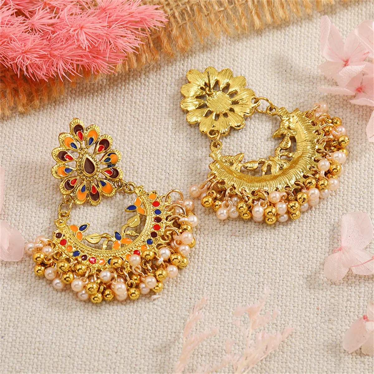Pearl & Enamel 18K Gold-Plated Peacock Drop Earrings