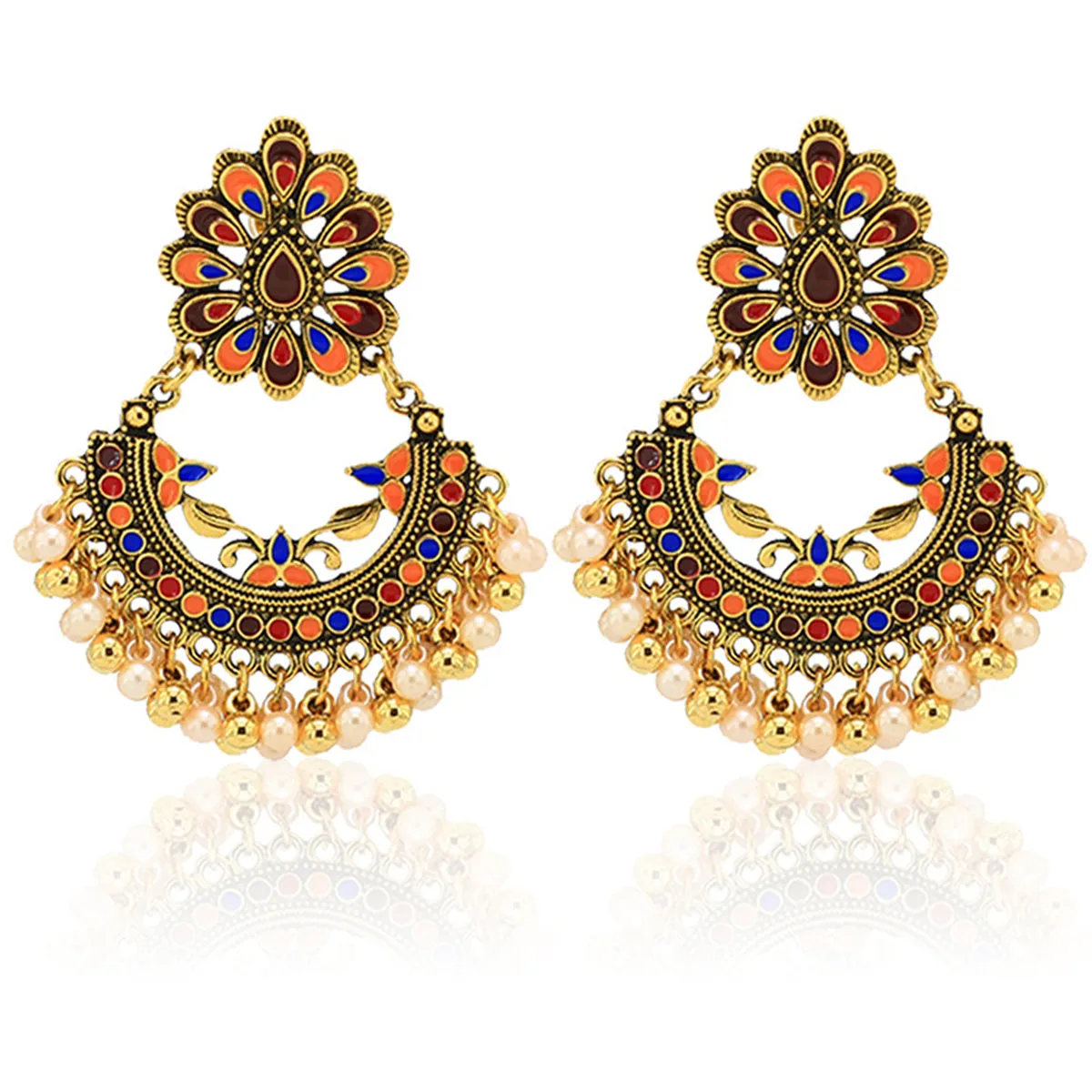 Pearl & Enamel 18K Gold-Plated Peacock Drop Earrings