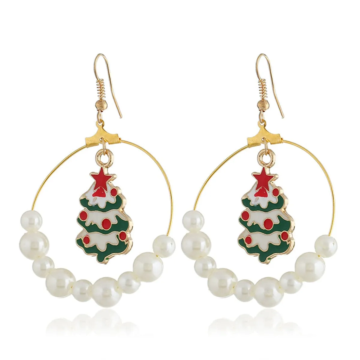 Pearl & Enamel 18K Gold-Plated Suspended Tree Drop Earrings