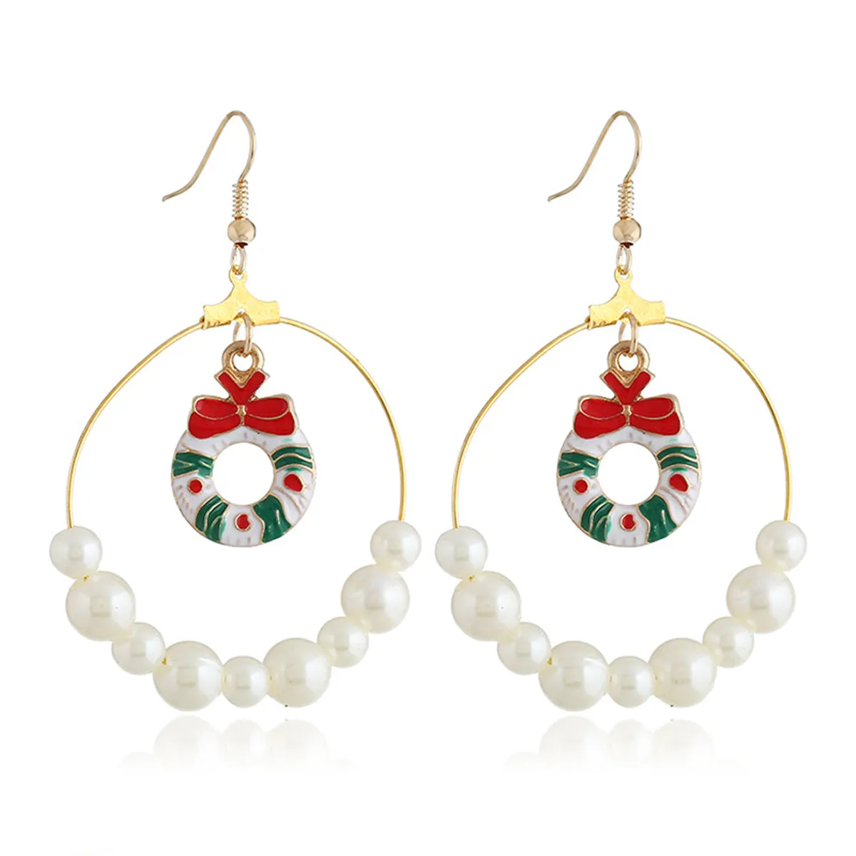 Pearl & Enamel 18K Gold-Plated Suspended Wreath Drop Earrings