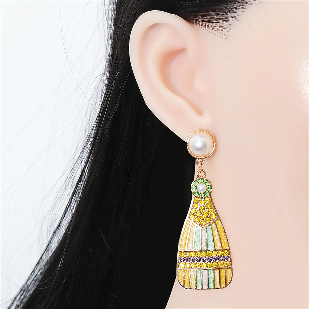 Pearl & Multicolor Cubic Zirconia 18K Gold-Plated Bottle Drop Earrings
