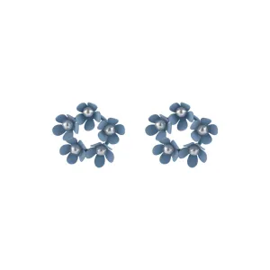 Pearl & Purple Enamel Floral Garland Stud Earrings