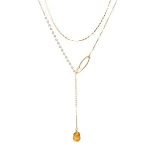 Pearl & Resin 18K Gold-Plated Pin Drop Layered Necklace