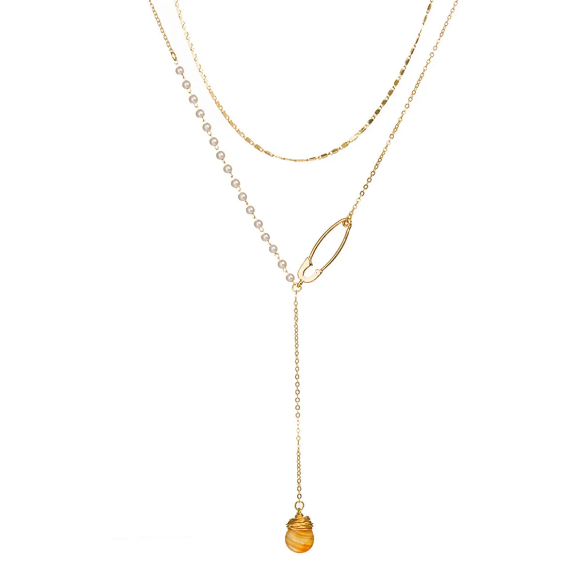 Pearl & Resin 18K Gold-Plated Pin Drop Layered Necklace