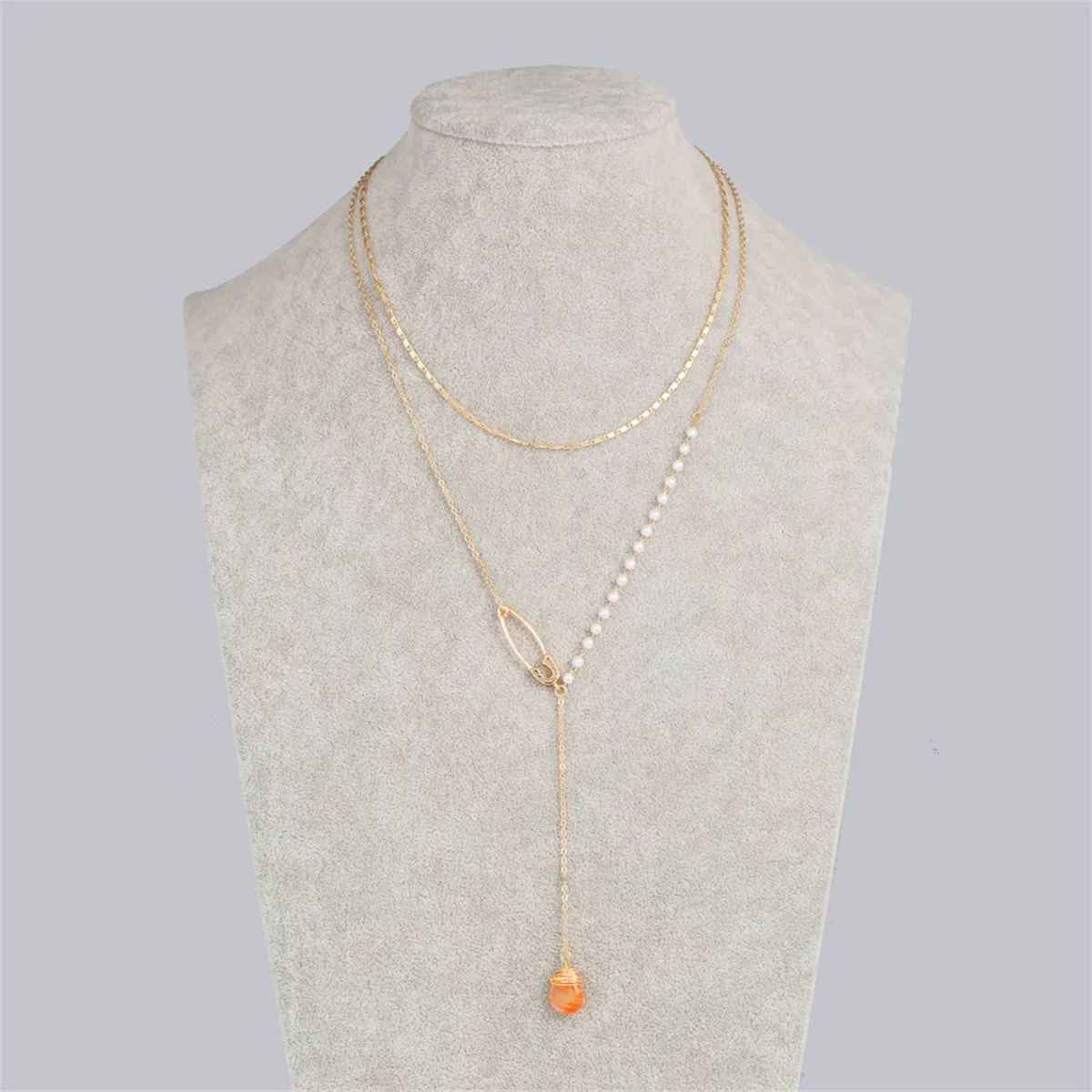 Pearl & Resin 18K Gold-Plated Pin Drop Layered Necklace