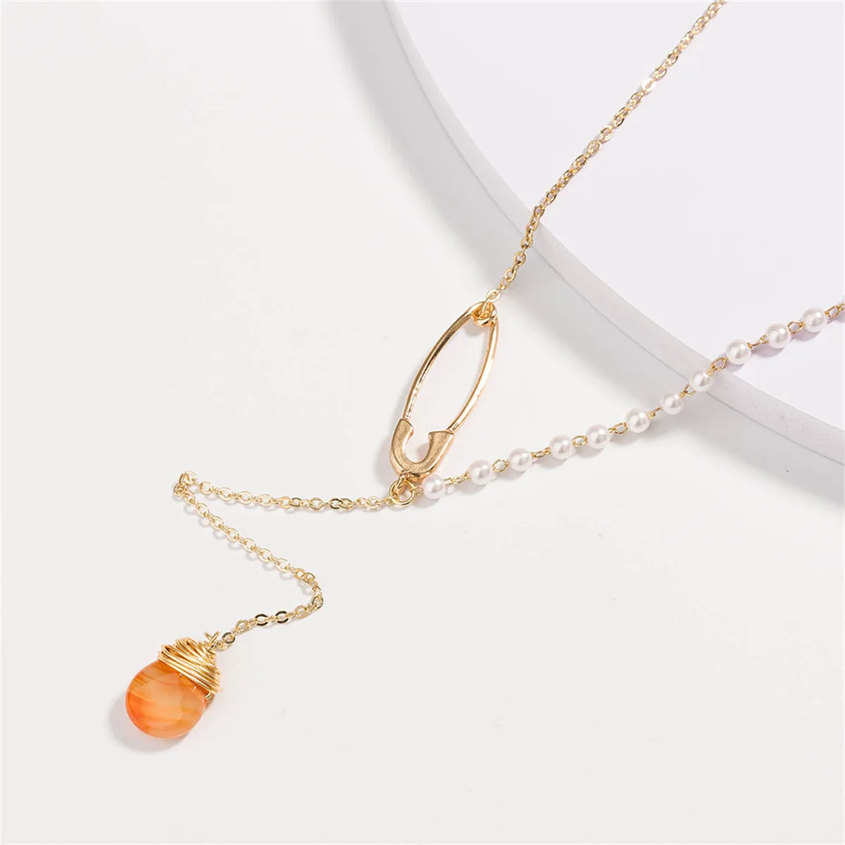Pearl & Resin 18K Gold-Plated Pin Drop Layered Necklace