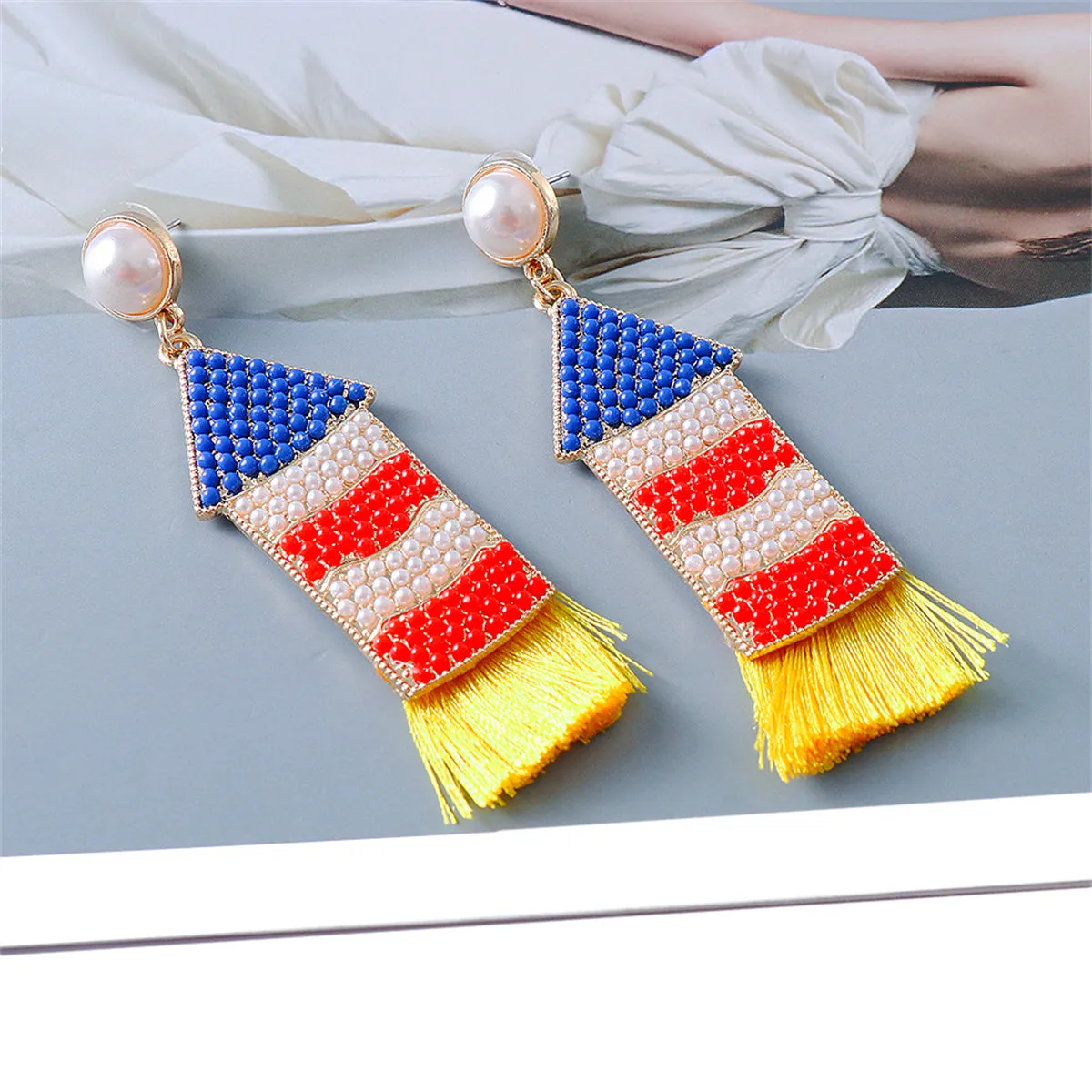 Pearl & Resin 18K Gold-Plated Rocket Tassel Drop Earrings