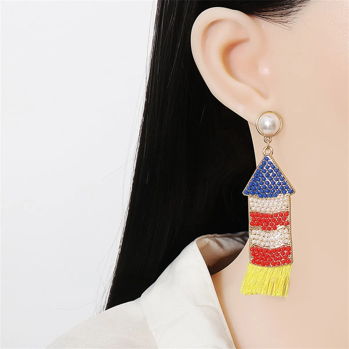 Pearl & Resin 18K Gold-Plated Rocket Tassel Drop Earrings