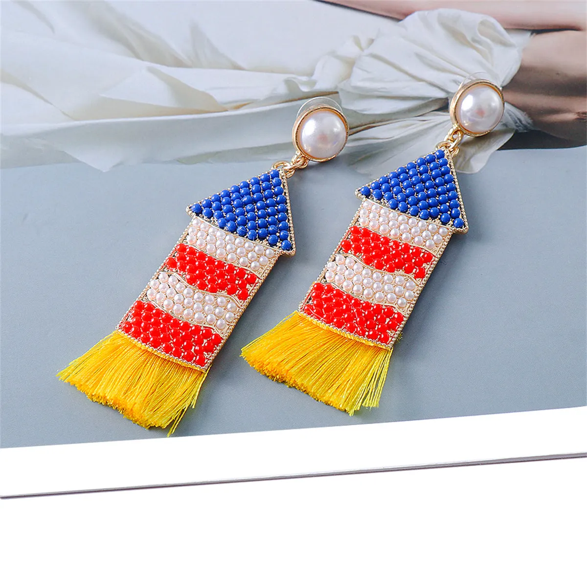 Pearl & Resin 18K Gold-Plated Rocket Tassel Drop Earrings