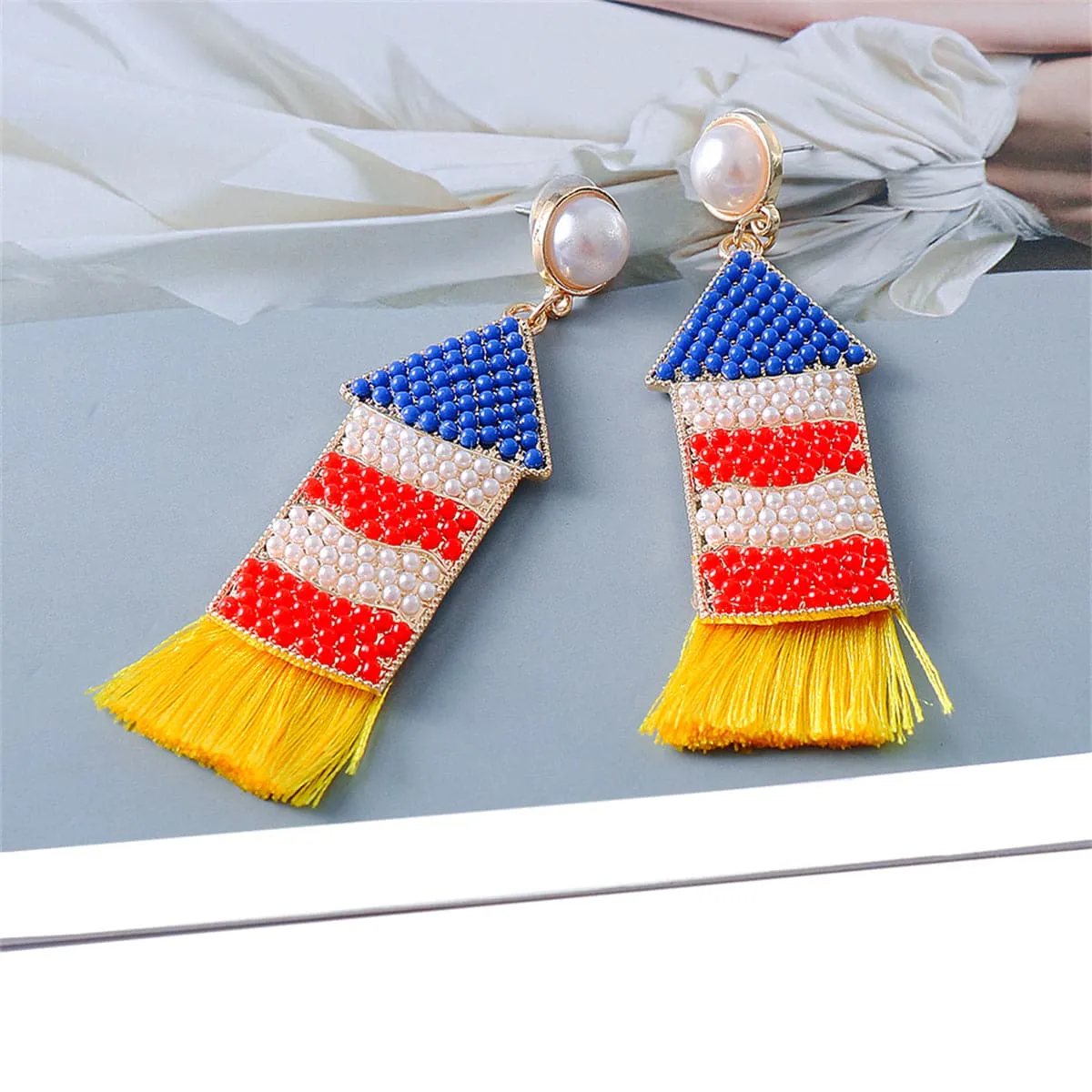 Pearl & Resin 18K Gold-Plated Rocket Tassel Drop Earrings