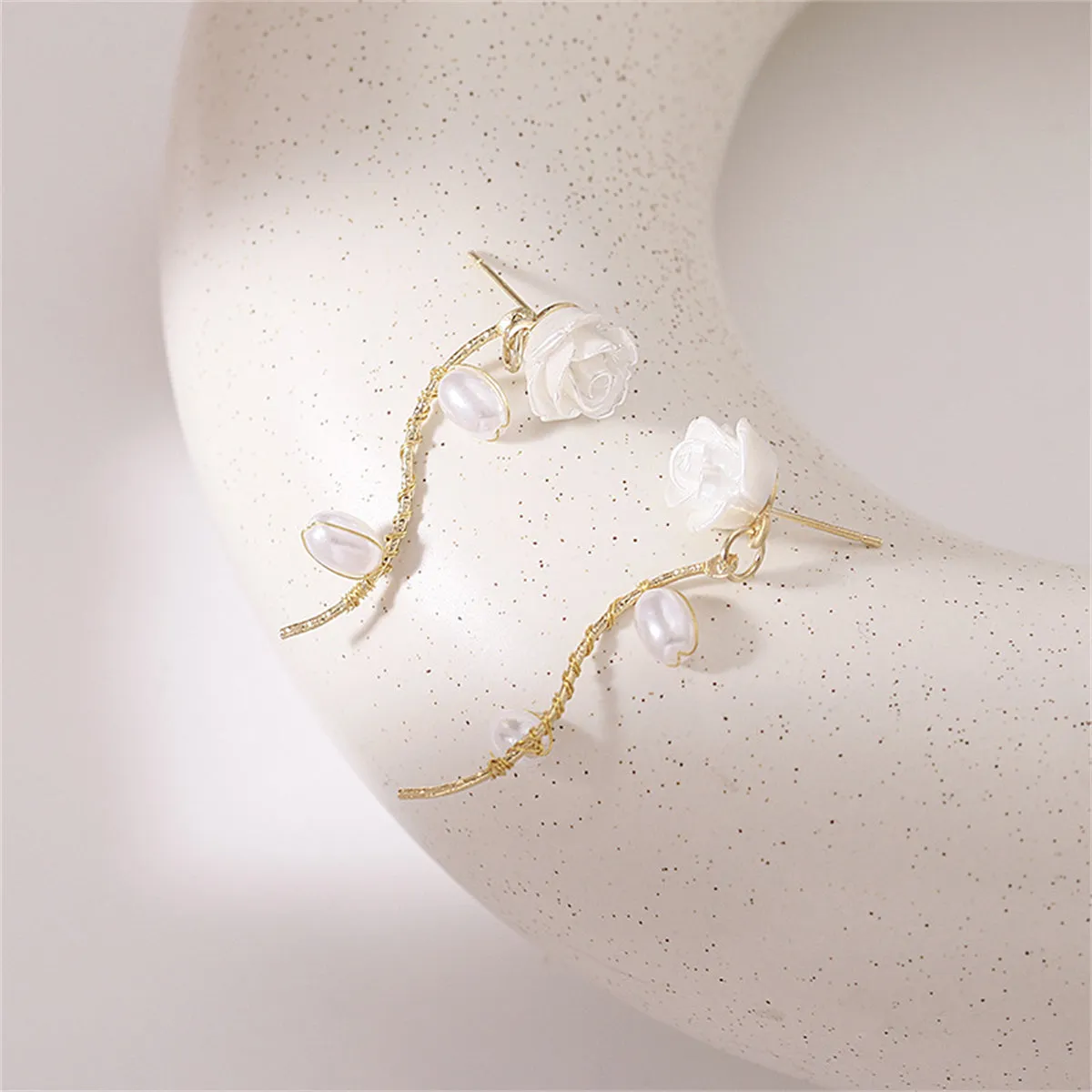 Pearl & Resin 18K Gold-Plated Rose Drop Earrings