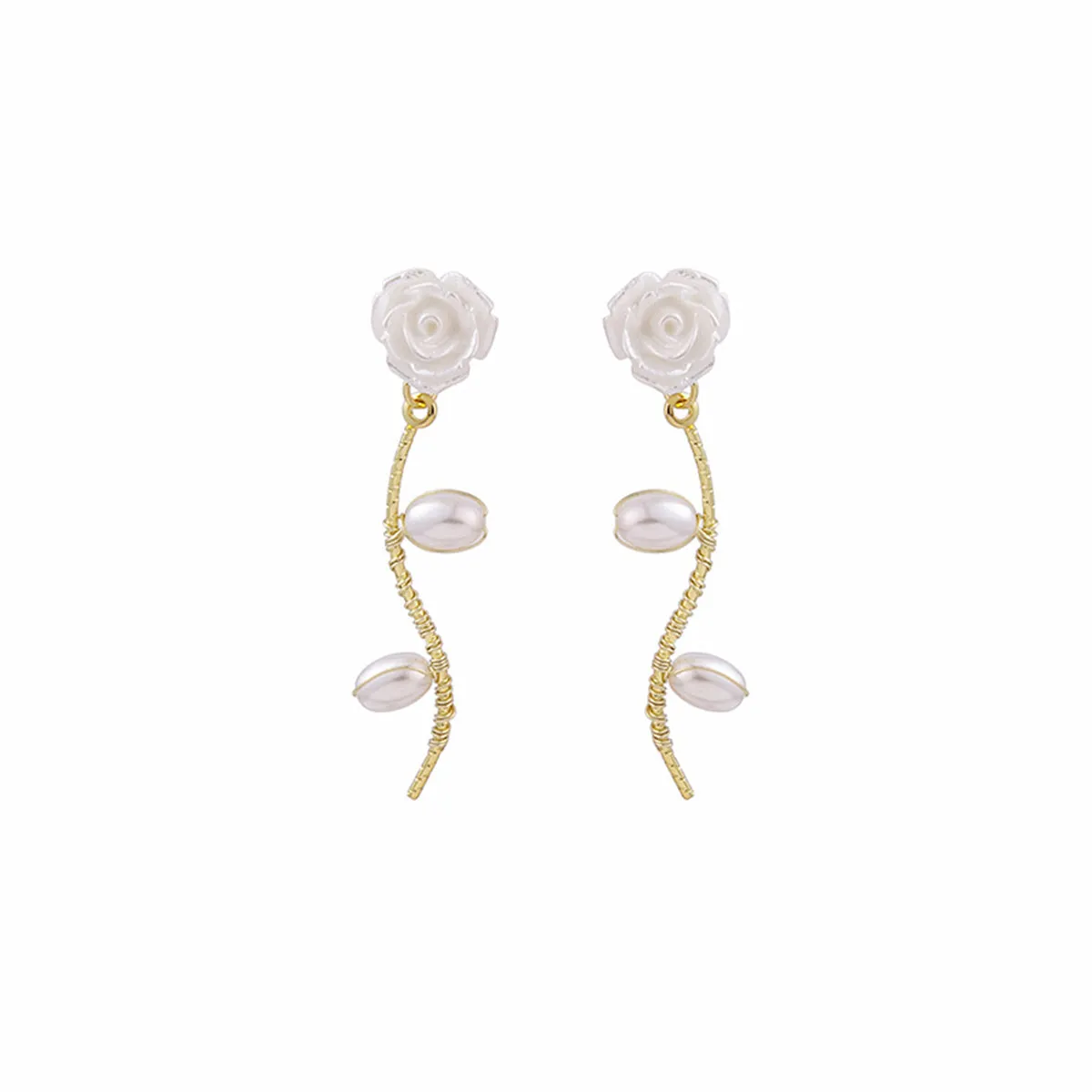 Pearl & Resin 18K Gold-Plated Rose Drop Earrings