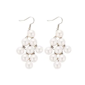 Pearl & Silver-Plated Cluster Drop Earrings