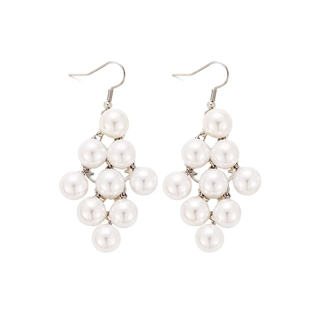 Pearl & Silver-Plated Cluster Drop Earrings