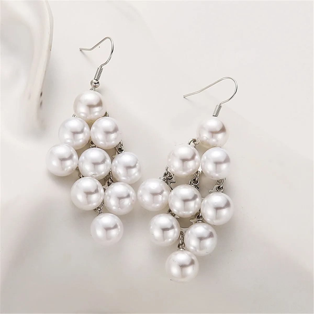Pearl & Silver-Plated Cluster Drop Earrings