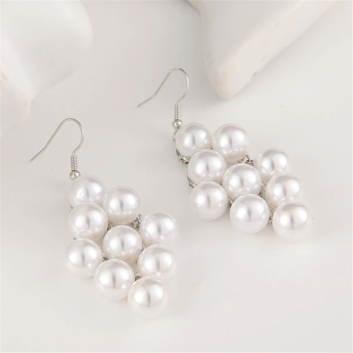 Pearl & Silver-Plated Cluster Drop Earrings