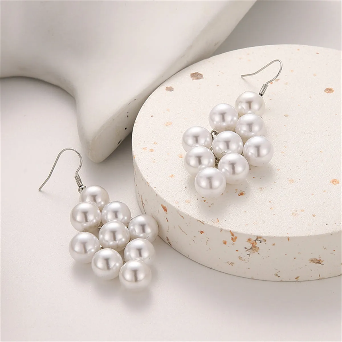 Pearl & Silver-Plated Cluster Drop Earrings