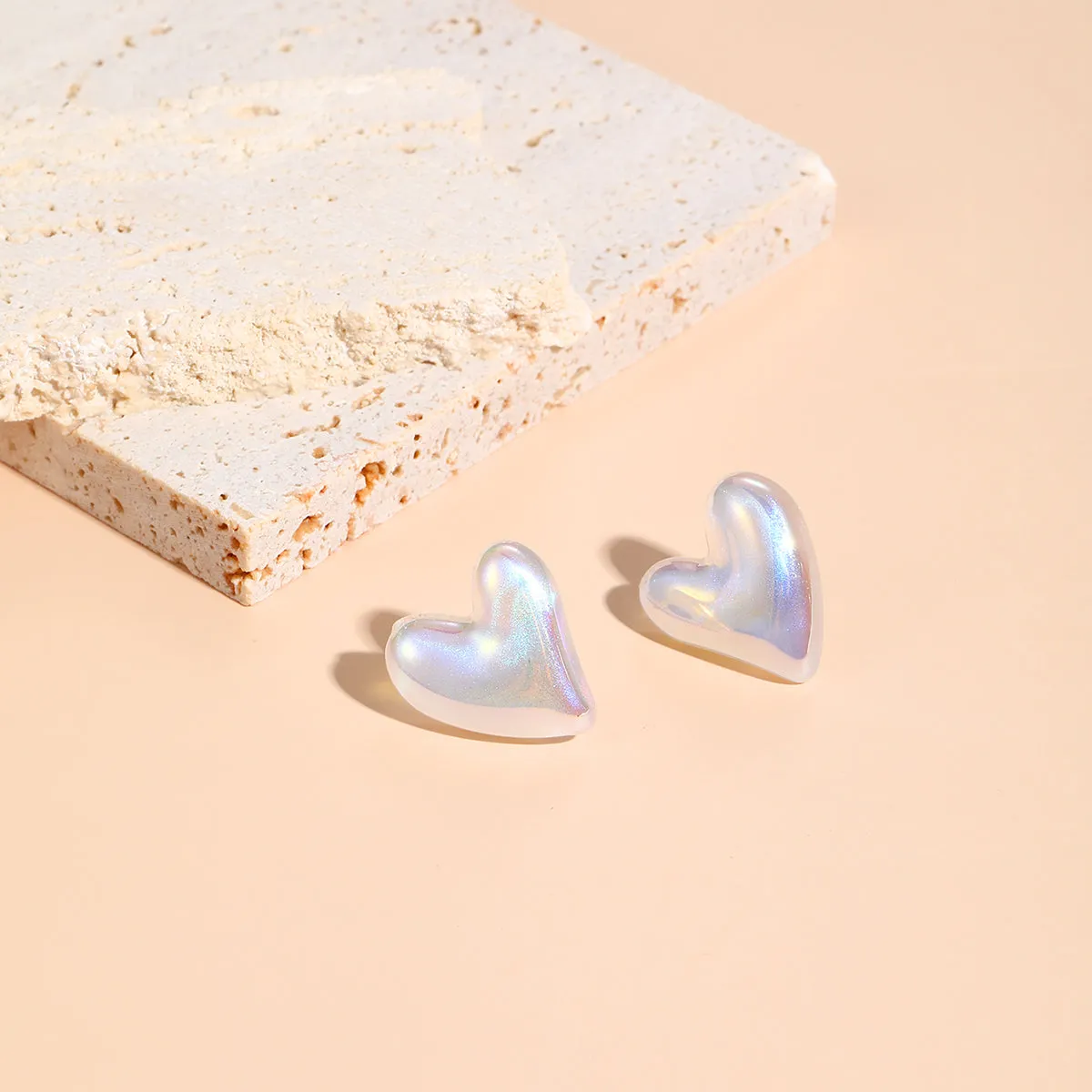 Pearl & Silver-Plated Tilted Heart Stud Earrings