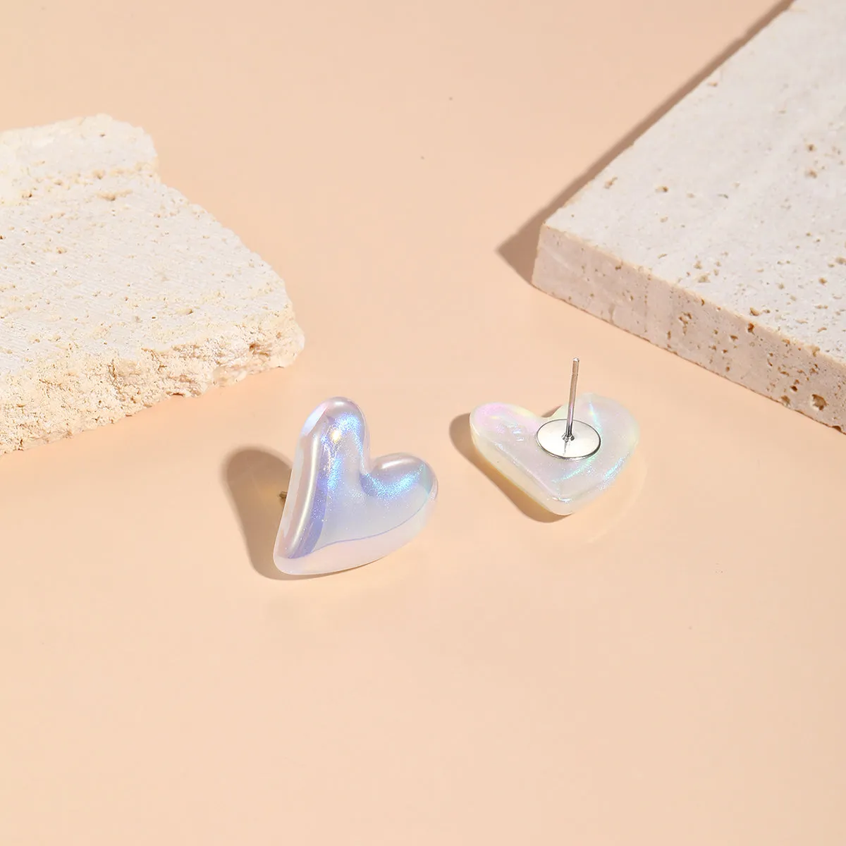 Pearl & Silver-Plated Tilted Heart Stud Earrings