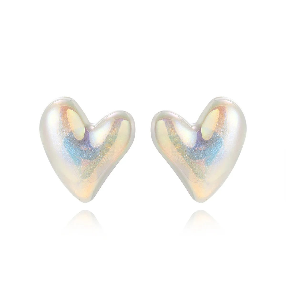 Pearl & Silver-Plated Tilted Heart Stud Earrings