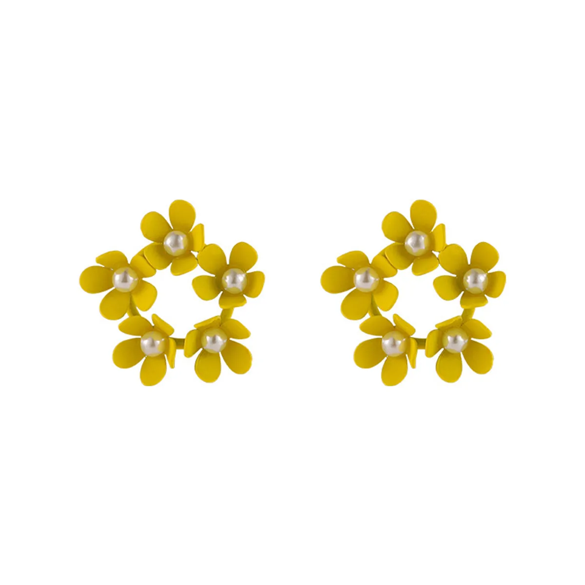 Pearl & Yellow Enamel Floral Garland Stud Earrings
