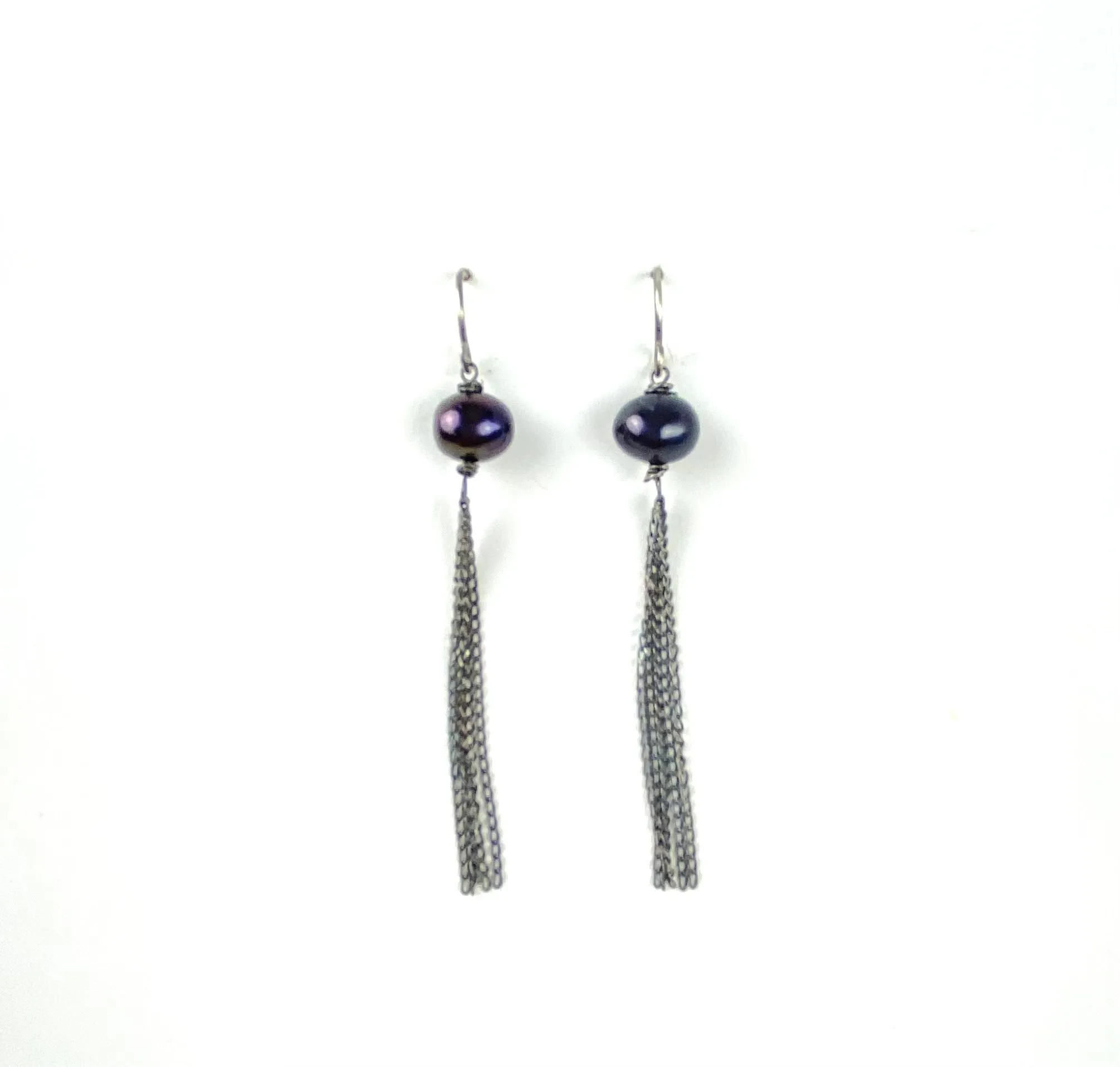 Pearl with silver chain earrings