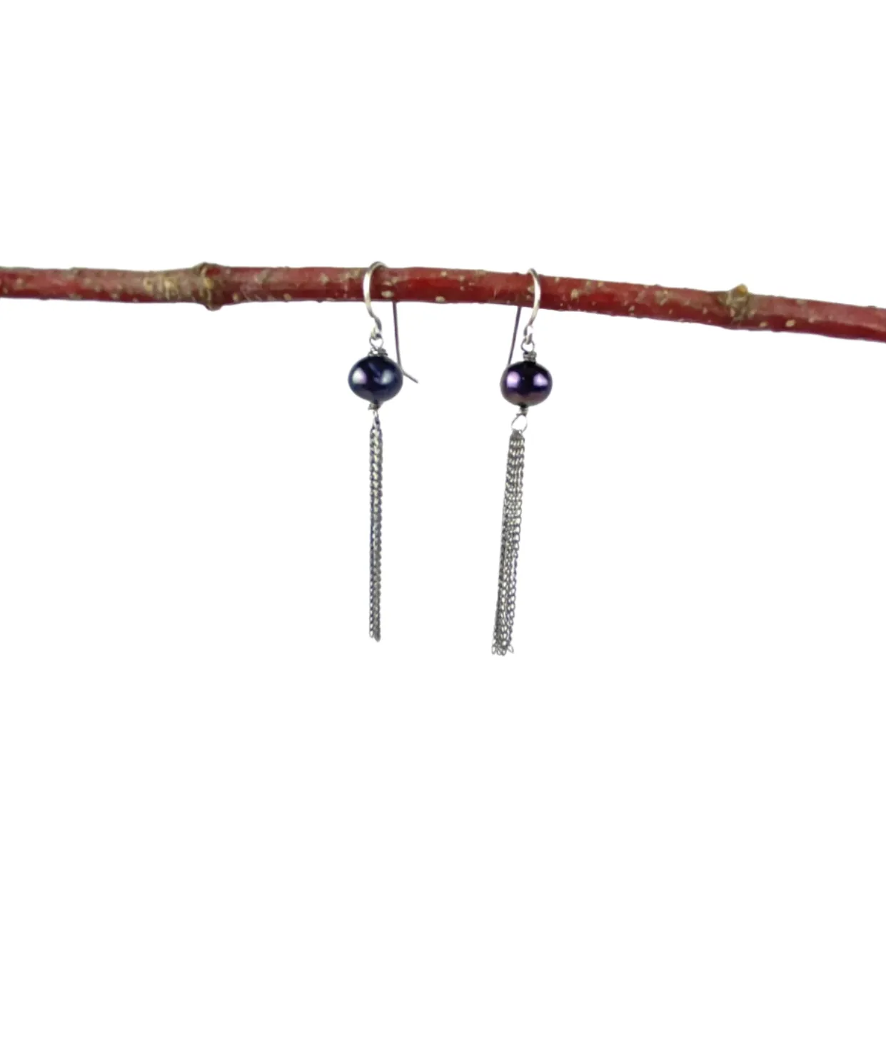 Pearl with silver chain earrings