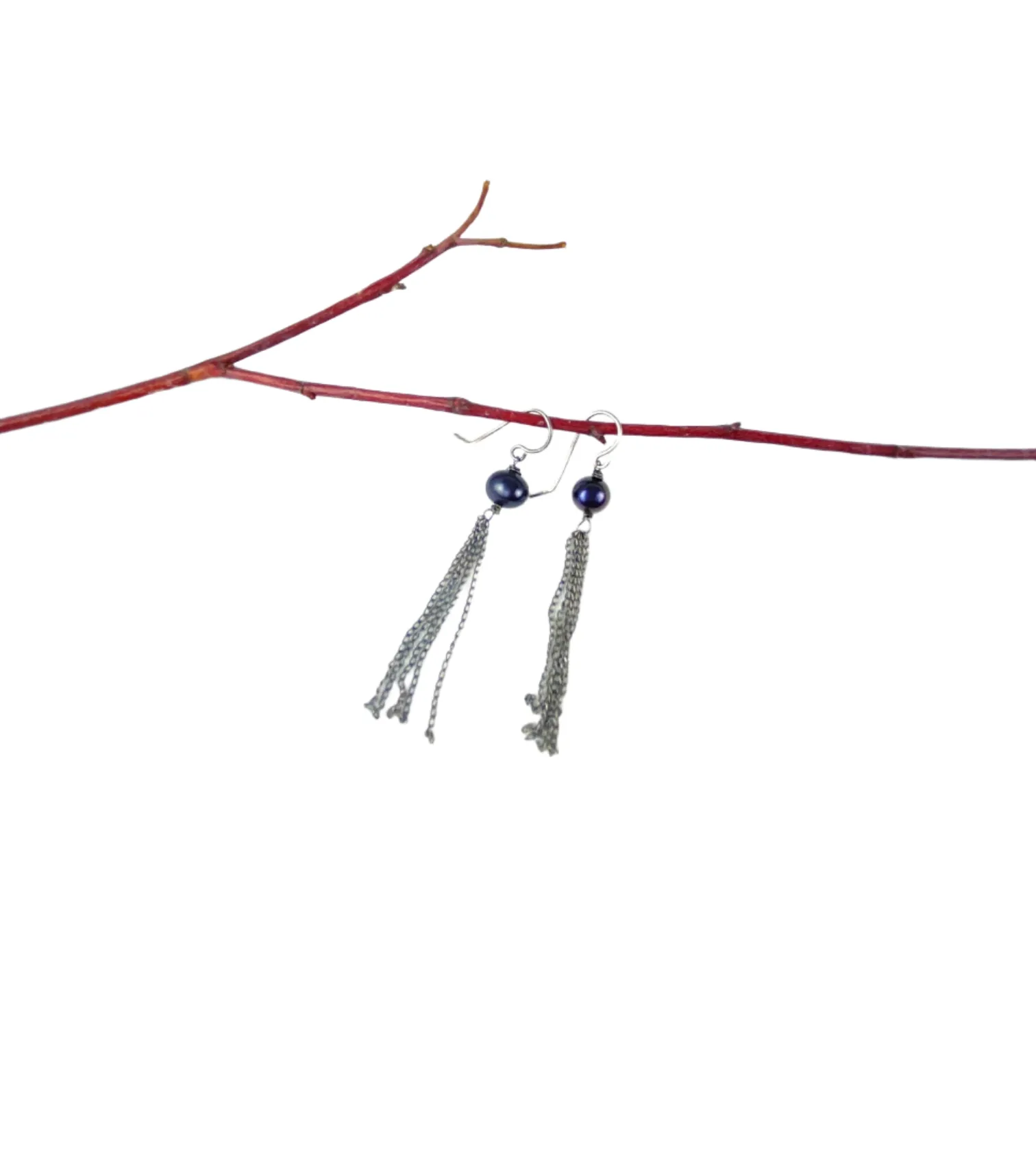 Pearl with silver chain earrings