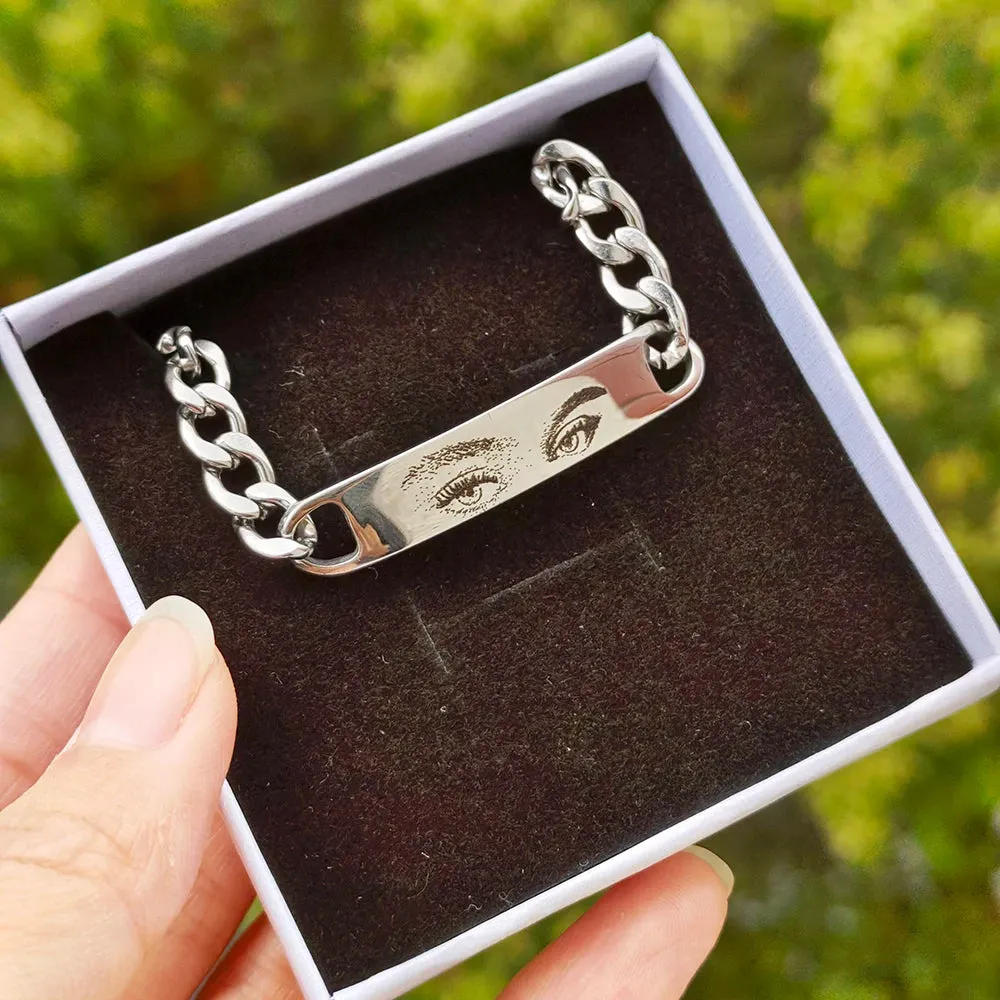 Personalized Human Eyes Bracelet for Women/Men - "Eye Love You", Engraved Your Eyes Photo, Perfect Custom Christmas Gift for Her/Him (A01)