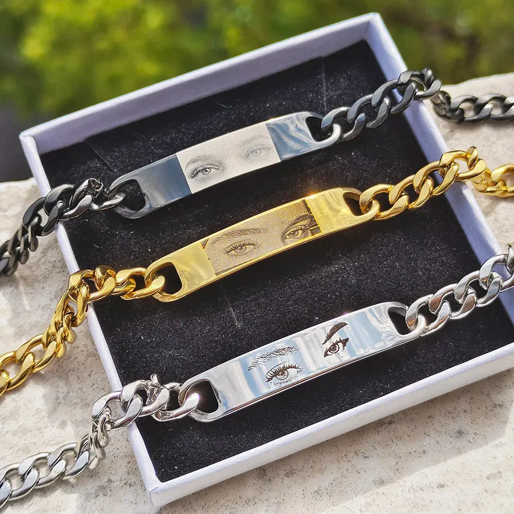 Personalized Human Eyes Bracelet for Women/Men - "Eye Love You", Engraved Your Eyes Photo, Perfect Custom Christmas Gift for Her/Him (A01)