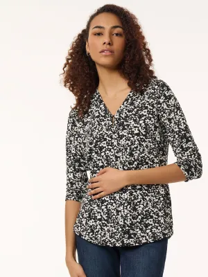 Petite Printed Keyhole Neckline Top, Moss Crepe