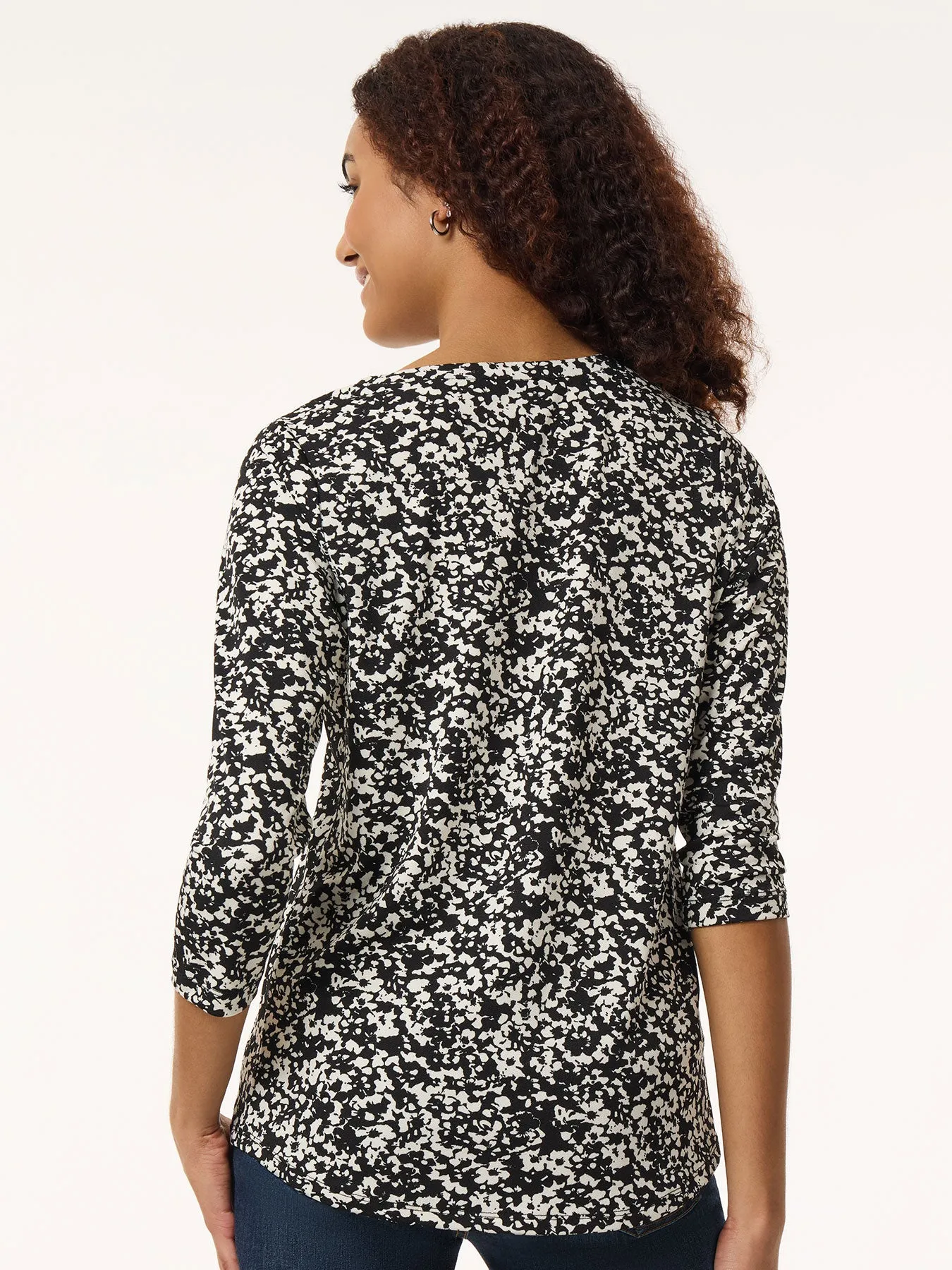 Petite Printed Keyhole Neckline Top, Moss Crepe