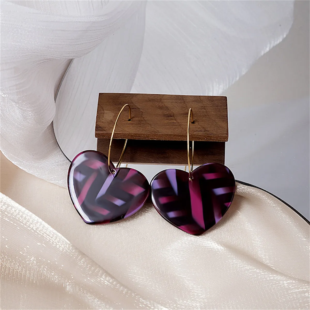 Pink Acrylic & 18K Gold-Plated Heart Huggie Earrings