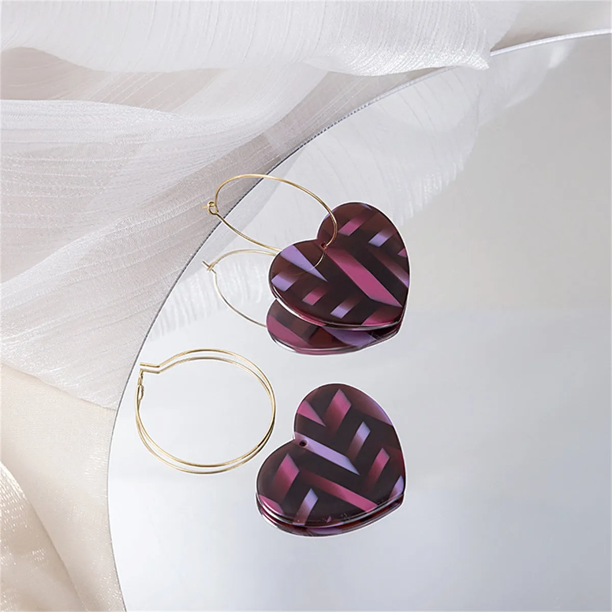Pink Acrylic & 18K Gold-Plated Heart Huggie Earrings