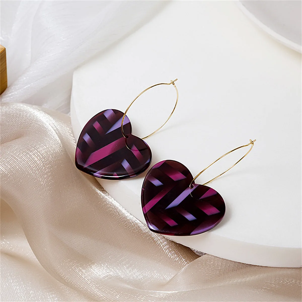 Pink Acrylic & 18K Gold-Plated Heart Huggie Earrings