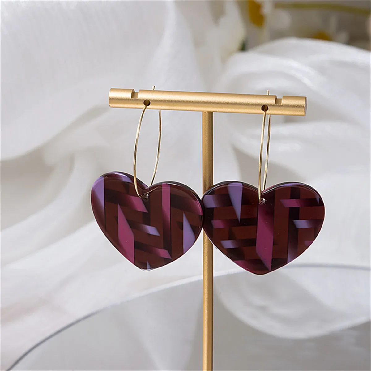 Pink Acrylic & 18K Gold-Plated Heart Huggie Earrings
