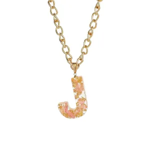 Pink & 18K Gold-Plated Floral Alphabet J Pendant Necklace