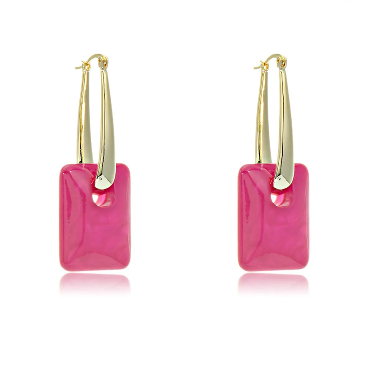 Pink & 18K Gold-Plated Square Huggie Earrings