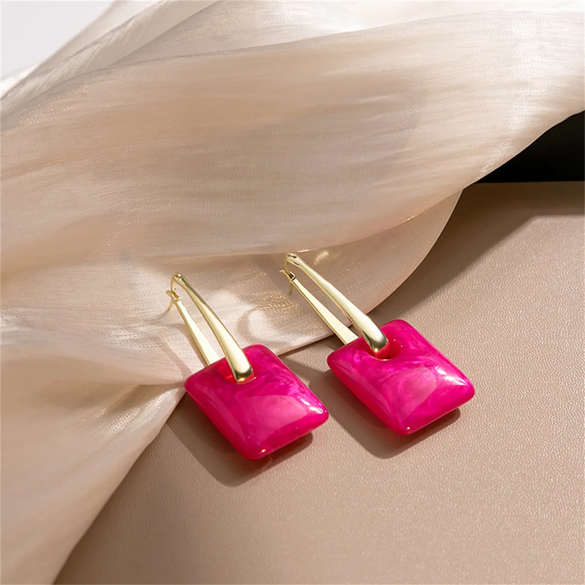 Pink & 18K Gold-Plated Square Huggie Earrings