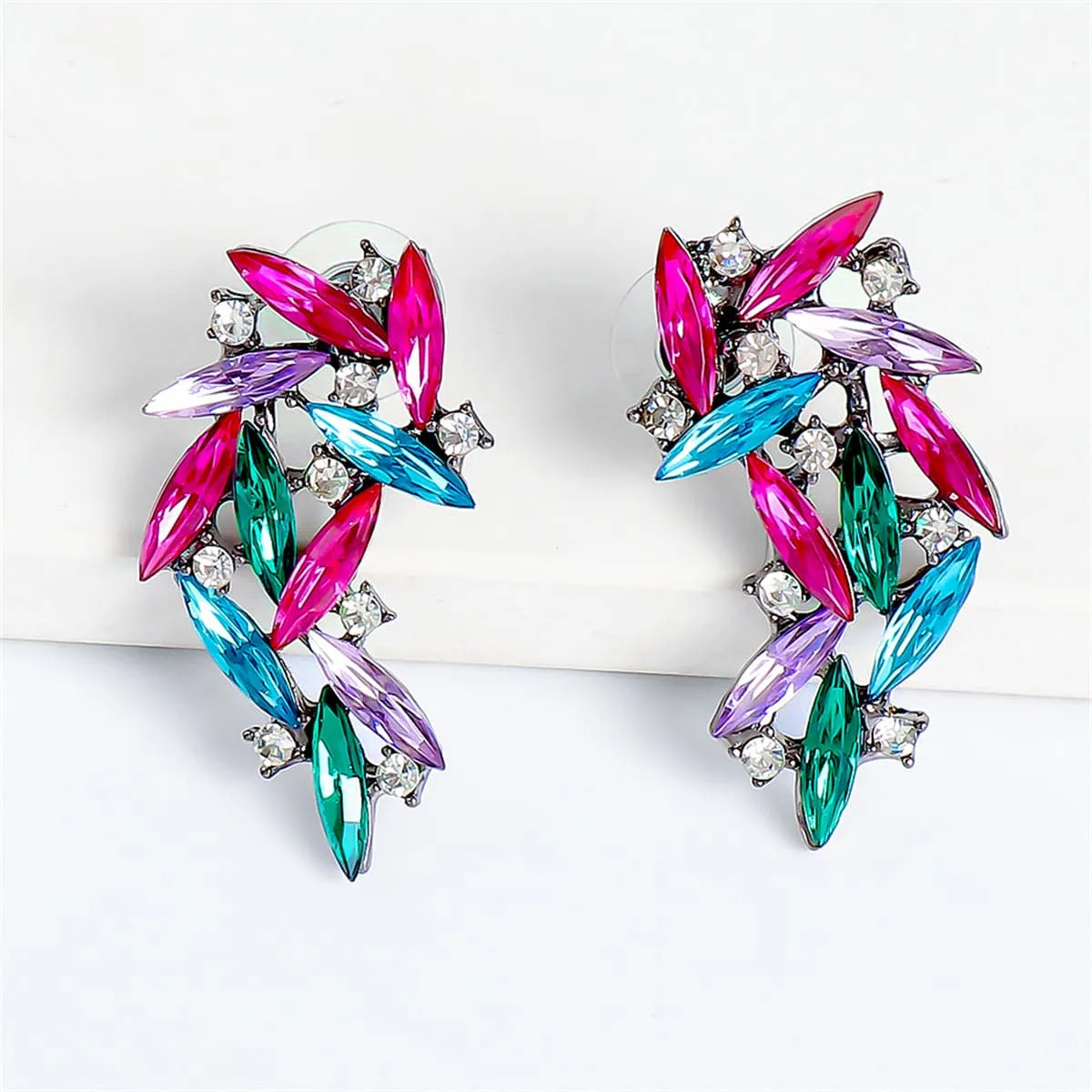 Pink & Blue Cubic Zirconia Marquise Wing Drop Earrings